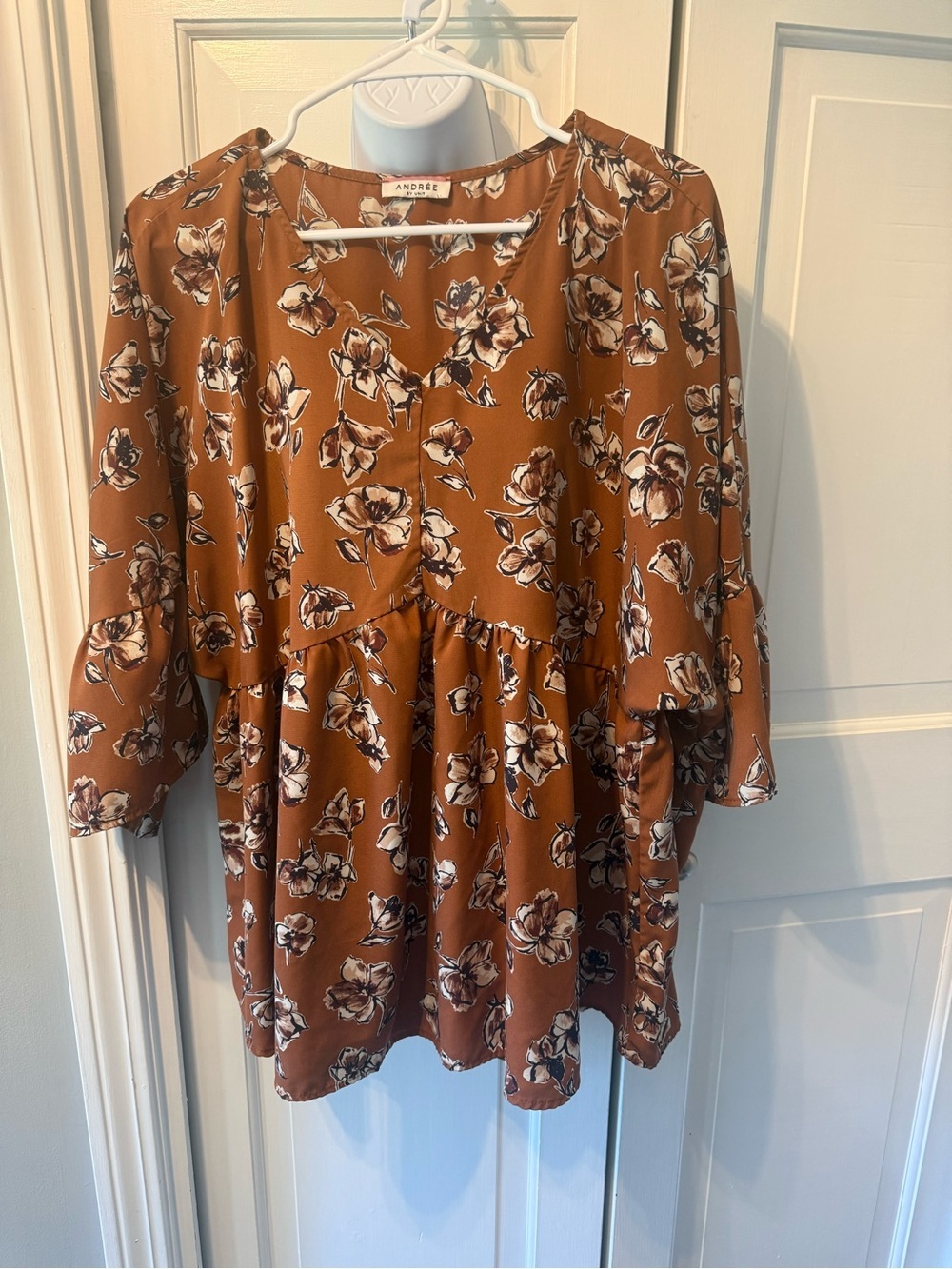 Andree By Unit Burnt Orange Floral Tiered Peasant Top